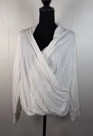 Maeve Anthropologie Women's Ivory Rafaela Hacci Surplice Front‎ Top Sweater M thumbnail 1