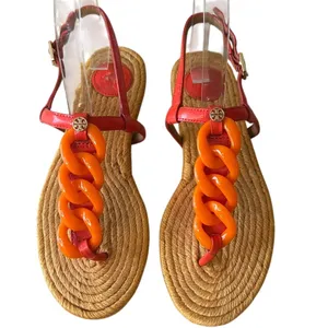 Tory Burch Everly Chain Link Espadrille‎ Sandals Orange Red 7 thumbnail 2