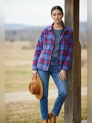 L.L.Bean Women Shacket Medium Cotton Fleece Plaid Barn Country Western Cabincore thumbnail 9