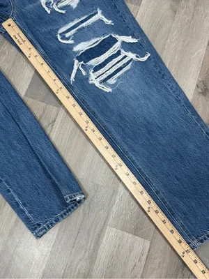 American Eagle Distressed Patched Mom Straight Jeans‎ Blue 10 High Waist thumbnail 14