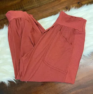 Free People Harem Jogger Pants Balloon Utility Ribbed Waist Rust Red Small thumbnail 1