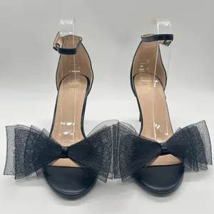Allegra K Heels Sandals Women 8 Black Mesh Bow Pointed‎ Toe Slip On Dressy New thumbnail 4
