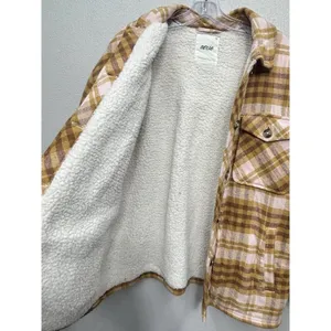 Aerie Womens Shacket Shirt Jacket Small Yellow Pink Plaid Flannel Sherpa Lined thumbnail 8