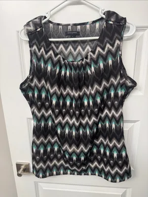 Banana Republic Sleeveless Chevron Print Top - Black, Teal & White thumbnail 1
