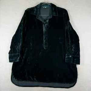 John Mark Dark Green Velvet Tunic Shirt Long Sleeve Collared Viscose Blend M thumbnail 1