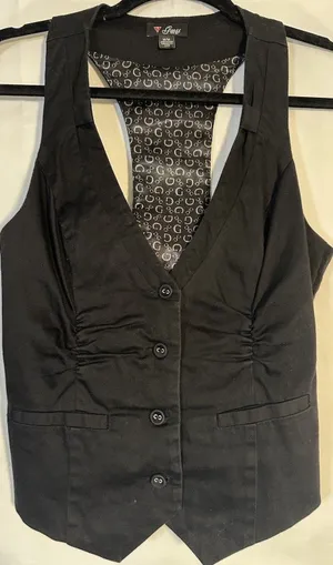 Guess Black Tailored Vest Womens M Fits Small Ruched Button Y2K Waistcoat Top thumbnail 1