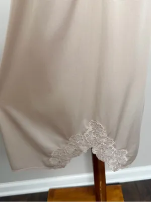 Vintage Slip Nighty Dress Mini Embroidered Flower Trim Nude Beige Blush Pink thumbnail 4