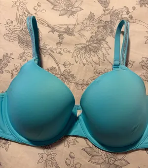 This is a Victoria's Secret blue push-up bra featuring rhinestone-embellished straps. thumbnail 1