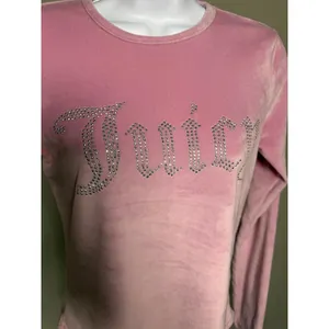 Juicy Couture Pink‎ Velour Rhinestone Logo Long Sleeve Top Y2K thumbnail 4