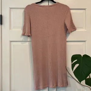 Reformation Ribbed Pink Mini Dress Large Dusty Rose Y2K Stretch Modal Scoop Neck thumbnail 3