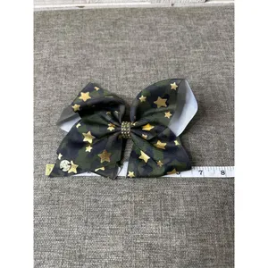 Camouflage Gold Stars Cheer Bow Hair Clip Accessory Wedding Party Prom Pageant thumbnail 3