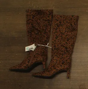 A New Day Justice Mid-Calf Boots Faux Suede Cone Heel Leopard Brown 8.5M thumbnail 1