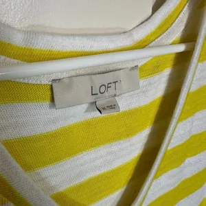 Loft Striped Tie‎ Waist V-Neck Midi Dress Yellow and White Striped Size: Medium thumbnail 5