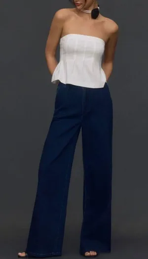Maeve By Anthropologie Womens The Fontana Flared Tube Top Size L White thumbnail 4