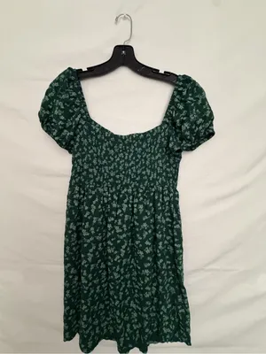 SO Dark Green Floral Smocked Puff Sleeve Dress Size L Excellent(A825) thumbnail 6
