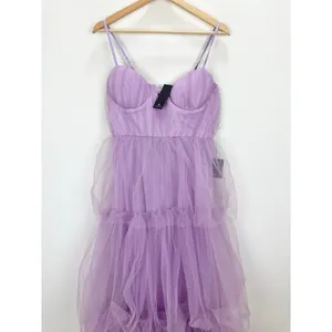 Lulus Unforgettable Poise Lilac Tulle Bustier Tiered Maxi Dress Formal Large NWT thumbnail 6