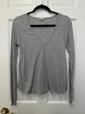 Free People Intimately Rock The Boat Gray‎ Ribbed Long Sleeve Top Size Small thumbnail 1