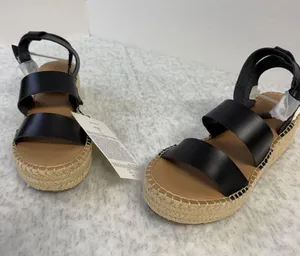 The Drop Listilla Black Faux Leather‎ Espadrille Platform Sandals Womens 7 NEW thumbnail 1