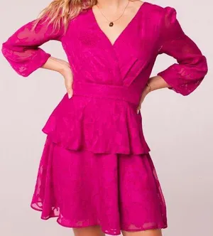 Band of the Free Kiss Me Fuchsia Peplum Romantic Boho Garden Mini Dress M thumbnail 1