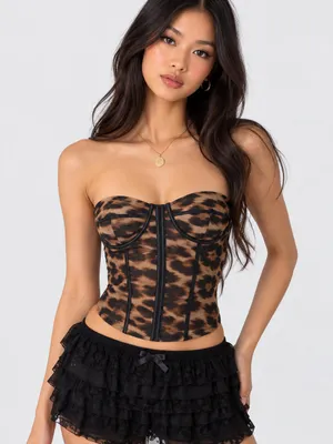 Edikted Lennox Leopard Print Mesh Corset Bustier Top XS NWT thumbnail 1