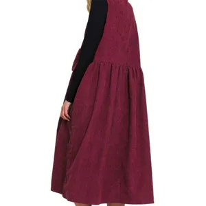 ZENANA Premium Magenta XL Corduroy Overall Popover Jumper Midi Pockets Dress thumbnail 5