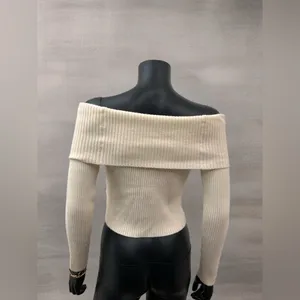Le Lis Off Shoulder Ribbed Knit Sweater Cream Beige Long Sleeve Size S NWOT thumbnail 2