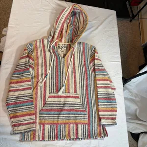 Beach Life by Ladra Woven pullover hoodie. Size M. Unisex. Poncho. Cotton thumbnail 3