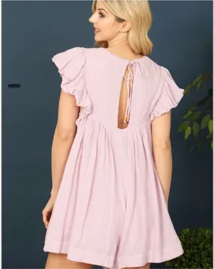 Olivaceous Flutter Sleeve Embroidered Romper thumbnail 2