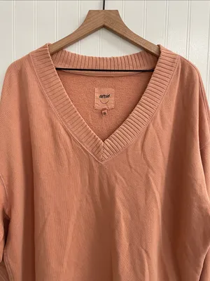AERIE Relaxed Boyfriend Distressed V-Neck Sweatshirt Burnt Coral Size S thumbnail 4