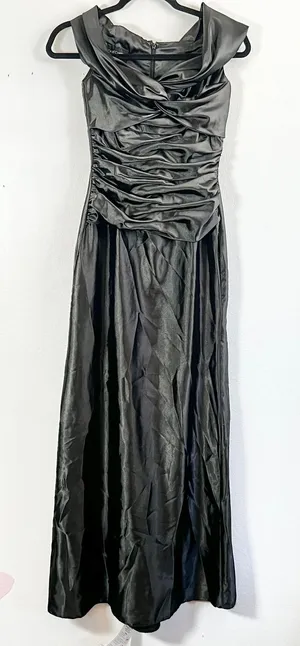 Jessica McClintock Maxi Dress Sz 4 Black Vintage Ruched Prom‎ Gala Formal Y2K thumbnail 1