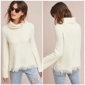 Anthropologie Akemi Kin Wool Alpaca Turtleneck Sweater Sz Small Fringe Trim thumbnail 2