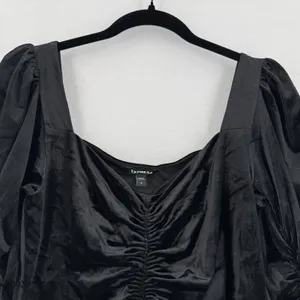 Express Black Velvet Ruched Puff Sleeve Top M NWT Square Neck Romantic Festival thumbnail 3