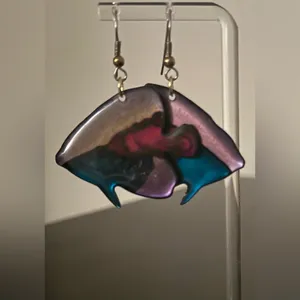 Vintage Nautical Iridescent Tropical Fish Dangle Earrings | Abstract Art Jewelry thumbnail 2