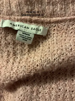 American Eagle Pink Waffle Knit V-Neck Oversized Tunic Sweater Size M thumbnail 3