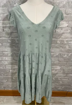 MINE Sage Green V-Neck Tiered Clip Dot Mini Dress thumbnail 1