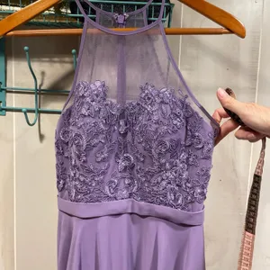 Beautiful Azazie lavender mermaid mesh textured top maxi dress fairy thumbnail 9