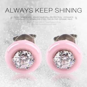 NEW Pink Minimalist 9mm‎ Ceramic Diamond Earrings thumbnail 3