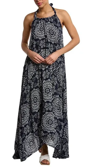 Elan Navy and White Patterned Dress OS thumbnail 1