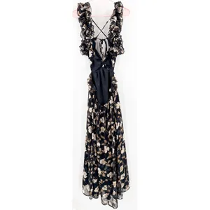 Petal & Pup Lucah Dress Size Large Frill Floral Maxi Wedding Formal Cocktail Blk thumbnail 7