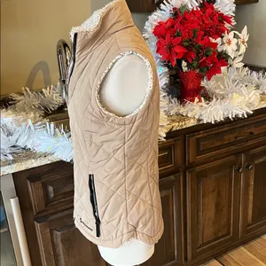 Puffer Vest Tan Reversible Frosted Sherpa Zip Ski Jacket Womens S Free Country thumbnail 11