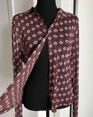 Lavender Moon Shirt Womens XL Sheer Mesh Floral Print Long Sleeve Retro Preppy thumbnail 3