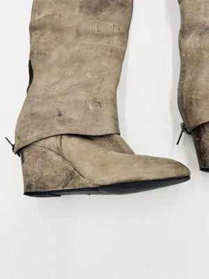 Steven by Steve Madden Taupe Leather 18" High Sz 6.5M Wedge Knee Boots thumbnail 11