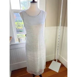Escada White Beaded Mesh Overlay Sheath Midi Dress Sleeveless Size M thumbnail 5