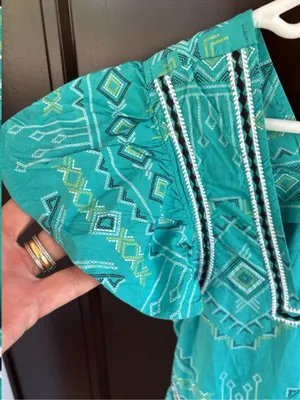 NWT Wrangler Retro Square Neck Aztec Print Top Teal Size Medium thumbnail 4