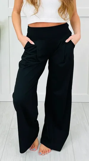 YELETE Size Small Black Wide Leg Pants Pull On High Rise Stretch Lounge Career thumbnail 1