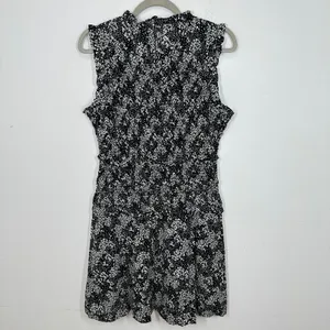 Madewell Women's Black White Floral Sleeveless Ruffle Neck Mini Dress Size 8 NWT thumbnail 13