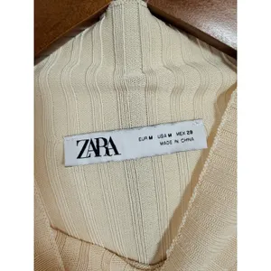 Zara Cream Ribbed Mock Neck Long Sleeve Top with Side Buttons Size M thumbnail 2