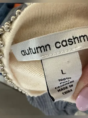 Autumn Cashmere Cream 100% Pure Cashmere Beaded Neck Sweater Large 3/4 Sleeve thumbnail 8