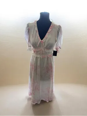 1. State Pastel Pink Floral Maxi Dress with Ruffled Puff Sleeves size XS thumbnail 2