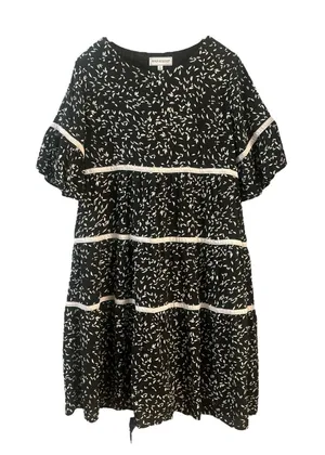 Piper & Scoot Black‎ & Beige Floral Tiered Dress Size L thumbnail 1